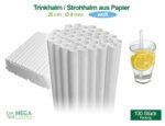 Trinkhalm / Strohhalm 25 cm - aus Papier (Ø 8 mm) - weiß - 100 Stk.
